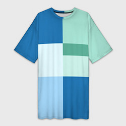 Футболка женская длинная Мятное небо колор-блок, цвет: 3D-принт