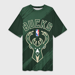 Футболка женская длинная Милуоки Бакс - цвета команды, цвет: 3D-принт