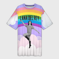 Футболка женская длинная Lana Del Rey на фоне радуги, цвет: 3D-принт
