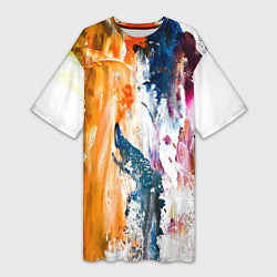 Футболка женская длинная Разноцветные мазки кисти на палитре художника, цвет: 3D-принт