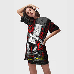 Футболка женская длинная Татуированный барт, цвет: 3D-принт — фото 2