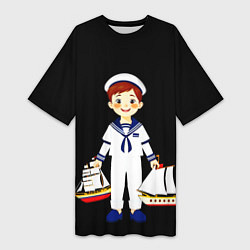 Футболка женская длинная Маленький морячок, цвет: 3D-принт