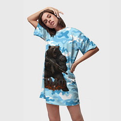 Футболка женская длинная ВМФ злой медведь с автоматом, цвет: 3D-принт — фото 2