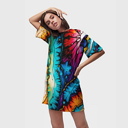 Футболка женская длинная Разноцветный узор, цвет: 3D-принт — фото 2