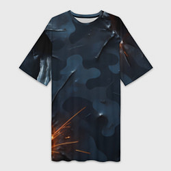 Футболка женская длинная Камуфляжная текстура с дырами, цвет: 3D-принт