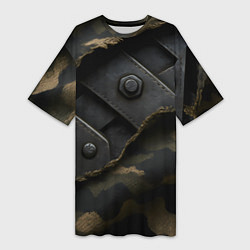 Женская длинная футболка Порванная камуфляжная ткань с металлом