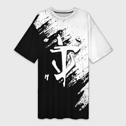 Футболка женская длинная Doom штрихи красок черные, цвет: 3D-принт