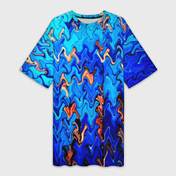 Футболка женская длинная Сине-голубой стекающая абстракция, цвет: 3D-принт