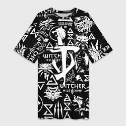 Футболка женская длинная Doom логотипы ведьмак, цвет: 3D-принт