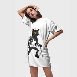 Футболка женская длинная Кот - Фредди Меркьюри, цвет: 3D-принт — фото 2