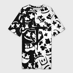 Футболка женская длинная Doom x Marshmello pattern, цвет: 3D-принт