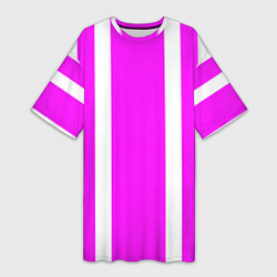 Футболка женская длинная Color white pink stripes, цвет: 3D-принт