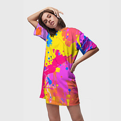 Футболка женская длинная Яркие пятна акриловой краски на стене, цвет: 3D-принт — фото 2