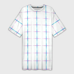 Футболка женская длинная Color white blue stripes, цвет: 3D-принт