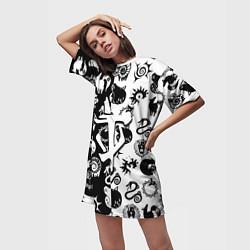 Футболка женская длинная Doom anime black pattern, цвет: 3D-принт — фото 2