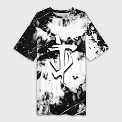 Футболка женская длинная Doom краски всплеск белые, цвет: 3D-принт