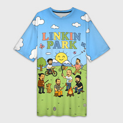 Женская длинная футболка Linkin Park мультяшный стиль на поляне