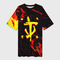 Футболка женская длинная Doom огненные искры, цвет: 3D-принт