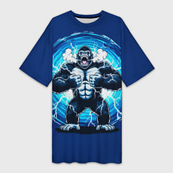 Футболка женская длинная Горилла показывает свою силу, цвет: 3D-принт