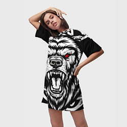 Футболка женская длинная Яростный медведь, цвет: 3D-принт — фото 2