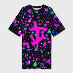 Футболка женская длинная Doom цветные краски, цвет: 3D-принт