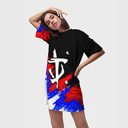 Футболка женская длинная Doom триколор краски, цвет: 3D-принт — фото 2