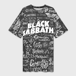 Футболка женская длинная Black Sabbath pattern, цвет: 3D-принт