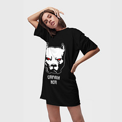 Футболка женская длинная Страха нет - Питбуль и кастет, цвет: 3D-принт — фото 2