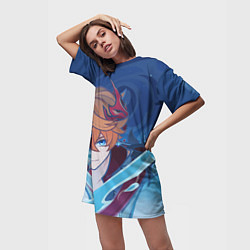 Футболка женская длинная Genshin Impact Tartaglia hydro, цвет: 3D-принт — фото 2