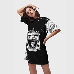Футболка женская длинная Liverpool белые краски текстура, цвет: 3D-принт — фото 2