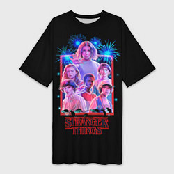 Футболка женская длинная Очень странные дела арт, цвет: 3D-принт