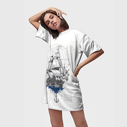 Футболка женская длинная Корабль - иллюстрация, цвет: 3D-принт — фото 2