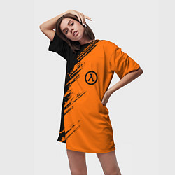 Футболка женская длинная Half Life - black and orange, цвет: 3D-принт — фото 2