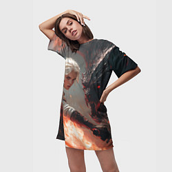 Футболка женская длинная Цири сражается с монстром, цвет: 3D-принт — фото 2