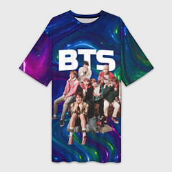 Футболка женская длинная BTS фотосессия на диване, цвет: 3D-принт