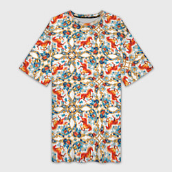 Женская длинная футболка Орнамент с лошадью - символом Нового 2026 года