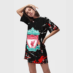 Футболка женская длинная Liverpool штрихи красок, цвет: 3D-принт — фото 2