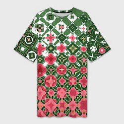 Футболка женская длинная Розово-зеленая метаморфоза, цвет: 3D-принт