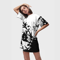 Футболка женская длинная Чёрная взрывная краска на белом, цвет: 3D-принт — фото 2