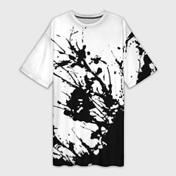 Футболка женская длинная Чёрная взрывная краска на белом, цвет: 3D-принт