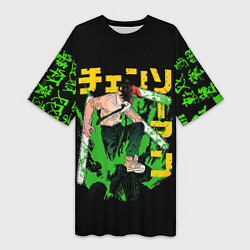 Футболка женская длинная Аниме Человек бензопила, цвет: 3D-принт