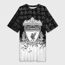 Женская длинная футболка Liverpool японские символы краски