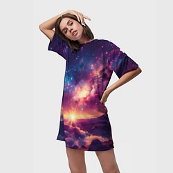 Футболка женская длинная Фантастический космос вид с планеты, цвет: 3D-принт — фото 2