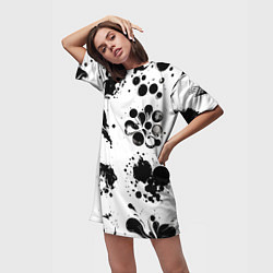 Футболка женская длинная Чёрно-белые кляксы - абстракция, цвет: 3D-принт — фото 2