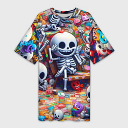 Футболка женская длинная Смеющиеся прикольные скелетики - нейроарт, цвет: 3D-принт