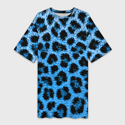 Футболка женская длинная Леопардовый голубой, цвет: 3D-принт