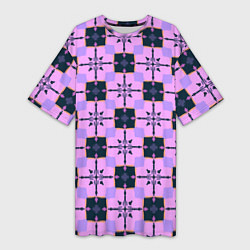 Футболка женская длинная Квадраты с цветочными перекрестиями, цвет: 3D-принт