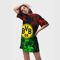 Футболка женская длинная Borussia красно зеленый огонь, цвет: 3D-принт — фото 2