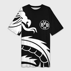 Футболка женская длинная Borussia дракон белый, цвет: 3D-принт