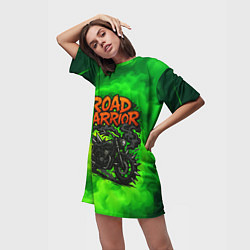 Футболка женская длинная Дорожный воин - байк с шипами, цвет: 3D-принт — фото 2